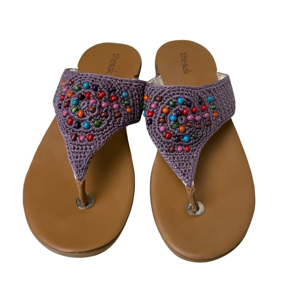 The Sak Crochet Beaded Sandals Flip Flop Multicolored Wood Women's Size 10 Shana - Picture 2 of 6